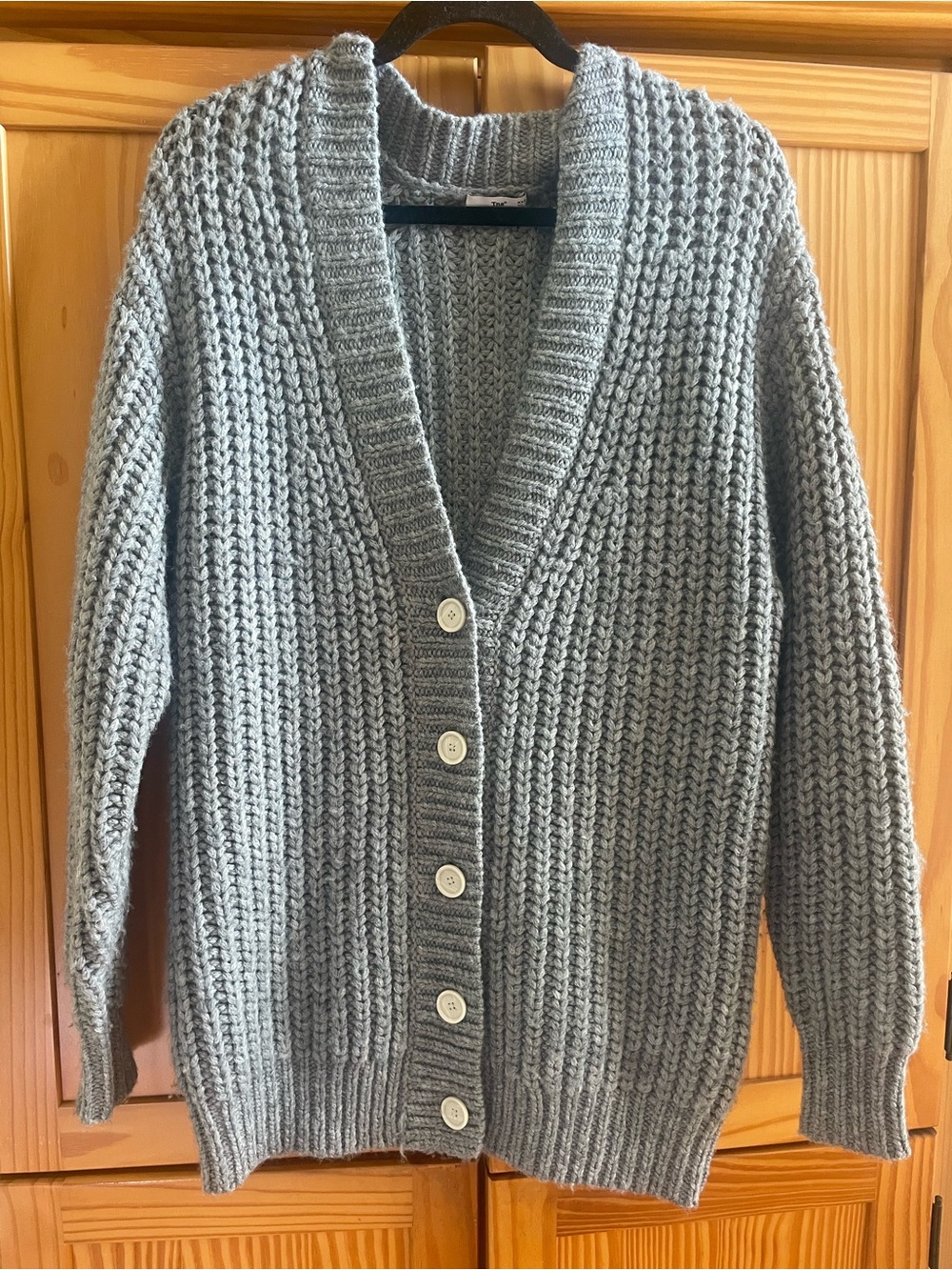 Aritzia Tna Gray Oversized Chunky Knit Wool Blend Cardigan Sweater XXS